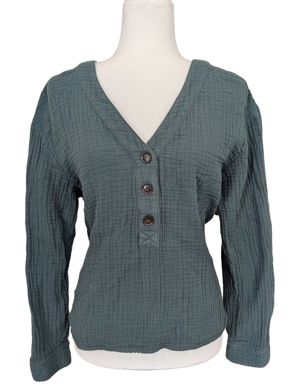 Madewell Womens Slate Green Lightspun Long Sleeve Double Gauze Top Size Large - Picture 6 of 15